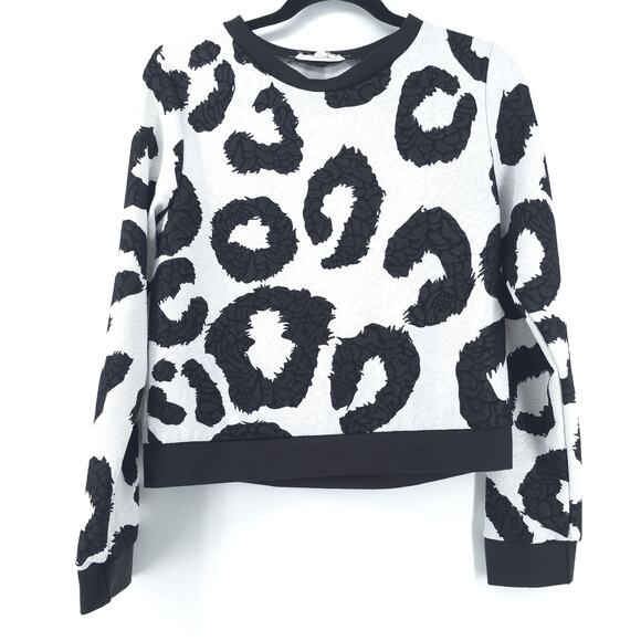 Painted Thread Textured Animal Print Jacquard Sweatshirt Contrast Hem Pullover M - Picture 1 of 9